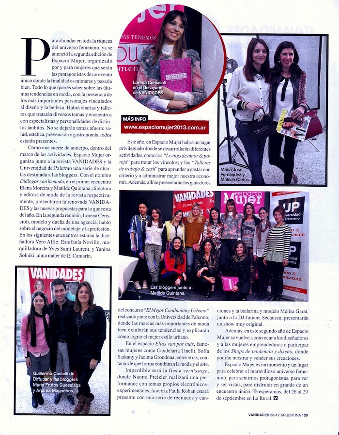 Nota en Revista Vanidades, Agosto 2013.