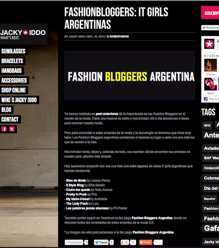 Nota en el sitio de accesorios Jacky Iddo